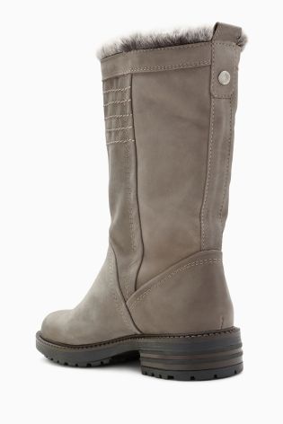 Grey Leather Stitch Slouch Boots